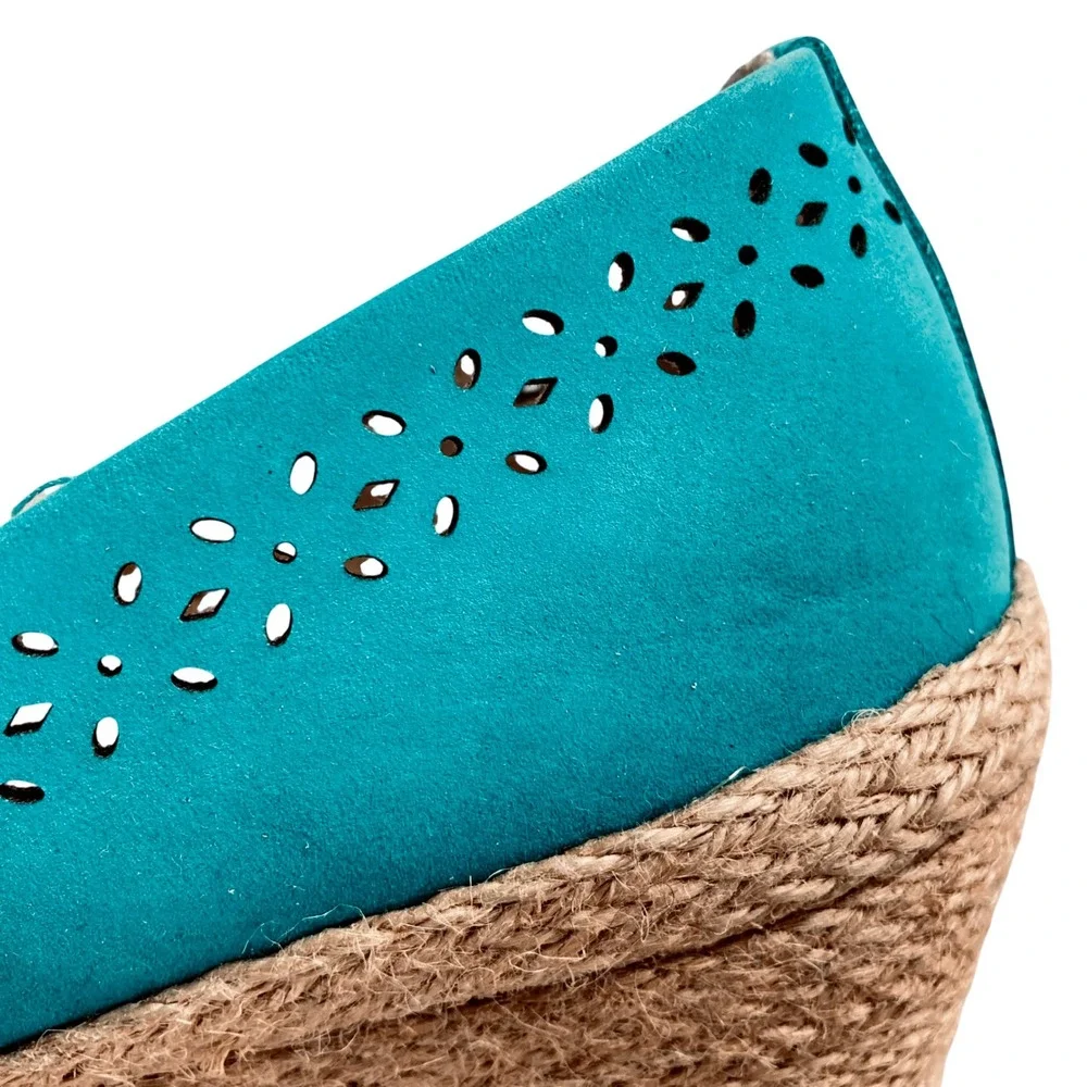 Walk With Me Coldwater Creek Shoes Wedge Espadrille Suede Slip On Jade (Size 11)